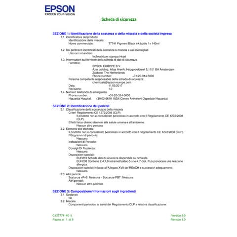 Inchiostro ink pigmentato 774 Epson nero  C13T774140